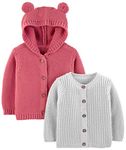 Simple Joys by Carter's Baby 2-Pack Knit Cardigan Sweaters, Grey/Red, 3-6 Months (Pack of 2)