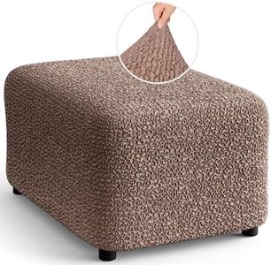 PAULATO BY GA.I.CO. Ottoman Cover - Washable Footstool Cover - Pouf Slipcover - Soft Fabric Slipcover - 1-Piece Form Fit Stretch Furniture Protector - Mille Righe Collection - Camel (Ottoman)