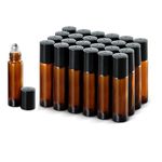 25 Pack Roller Bottles, 10ML Essential Oil Glass Roller Bottles with Stainless Steel Roller Balls (1 Openers,2 Funnels,3 Droppers) (25PCS 10ml Amber)