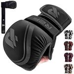 R2F MMA Gloves Grappling Training Sparring Fighting, Martial Arts Open Palm Mitts Men Women, Adjustable Wrist Support Vegan Leather, UFC Cage Fighting Combat Sports Boxing, Muay Thai