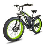 Hyuhome Dual Motors Fat Tire Electric Bike for Adults Men Women，26''*4.0" Fat Tire E-bike with Shimano 21 Speed Mountain Bicycle, 48V 15AH MTB E-Mountainbike (black green)