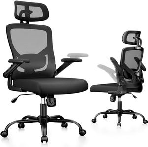 Marsail Ergonomic Mesh Office Chair High Back Desk Chair Adjustable Lumbar Support with Headrest Flip-Up Liftable Arms Swivel Computer Task Chair, Black