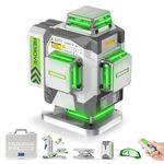 Huepar Pro Laser Level, 4 * 360 Self Leveling Laser Level, High Accuracy Professional 4D Green Laser Level with 8000mAh Rechargeable Li-ion Battery, Multifunctional Stand and Hard Case ZK04CG