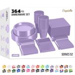 364 PCS Plastic Dinnerware Set Includes: 52 9" Lavender Plastic dinner plates| 52 7" plastic appetizer plates | 52 plastic cups| 52 paper napkins| 52 plastic cutlery, Spoons, Forks & Knives Exquisite