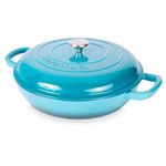 Shallow Cast Iron Casserole with Lid – Non Stick Dutch Oven Pot, Oven Safe up to 260° C – Sturdy Ovenproof Stockpot Cookware – Enamelled Cooking Pot – Blue, 4.7L, 32cm – by Nuovva