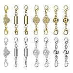 NUOM Magnetic Jewelry Clasps, 14Pcs Locking Lobster Clasp Necklace Clasps for Necklace Bracelet Jewelry Making Rhinestone Ball Style, Cylindrical, Ball Tone and Heart (Gold and Silver), Gold,Silver