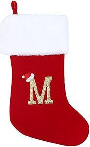 CHRLRewa 20 Inches Initial Monogram Embroidered Christmas Stocking Red Velvet with White Super Soft Plush Cuffs Christmas Decorations Stocking C12-M