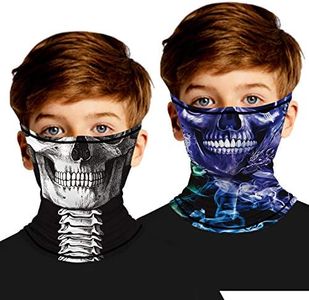 Ainuno Kids Neck Gaiter Skull Bandana Mask with Ear Loops for Kids Boys Girls Child Face Balaclava Half Face Cover Scarf Mask Skull Printed Skeleton Halloween Mask Cool Funny,Skull Mask L 7-12 Years