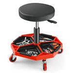 GiantexUK Pneumatic Rolling Mechanic Stool, Adjustable Roller Seat with Removable Tool Tray and 4 Universal Casters, Swivel Padded Chair for Garage Workshop Auto Repair Shop