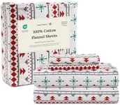 LANE LINEN 100% Cotton King Flannel Sheets Set - Brushed for Extra Softness - Lightweight & Durable Cotton Flannel King Sheets Set - Warm & Cozy Fall Bed Sheets with 15" Deep Pocket - Snowflake Red