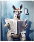 Funny Llama Sitting on Toilet Reading Newspaper 11"x14" Unframed Wall Art Print- Cute Cheerful Animal Print and Fun Humor Bathroom Decor