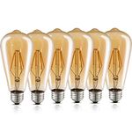 LUXON LED Edison Light Bulbs,Dimmable 4W (40W Equivalent) Amber Glass,Warm White 2700K CRI 90+,ST64 Antique Vintage Filament Led Bulbs E26 Base,Pack of 6