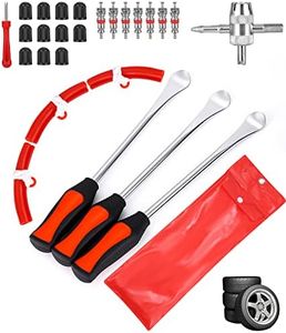 JOFLVA Outil Levier De Pneu, Demonte Pneu, Demonte Pneu Moto, 3 CuillèRes Outil Pneumatique Levier, avec 3 Jantes Protecteurs Roue Cuillères Changement Kit Accessoires pour Auto Moto Vél.