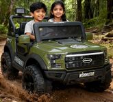 Wishmaster 4x4 Driving EV Cars for 1-8 Year Electric Ride on Jeep for Kids | Remote + Steering + Mobile App Control | Jeeps car for Boys & Girls (Medium Size F-Raptor [1-8 Year Kids], Army Green)