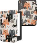 kwmobile Case Compatible with Pocketbook Verse/Verse Pro/Verse Color/Vivlio Light/Light HD Case - eReader Cover - Cats Orange/Black/White