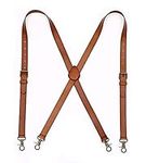 Mens Suspenders X Back Design Leather Suspenders Adjustable Brown Braces Groomsmen Gift for Wedding, Brown, XL:44.9"-50.8"(114-129CM)