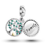 FGT Family Tree Dangle Charm fits Pandora Bracelets Sister Women Mom Girls Christmas Auntie Daughter Birthday Green Crystal