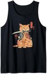 Japanese Samurai Ninja Cat Kawaii Tattoo Graphic Tank Top