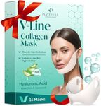 PLANTIFIQUE V-Line Collagen Mask for face 15 PCS, Chin Strap for Women & Men, V Line Lifting Mask with Collagen, V Shape Face Tape Chin and Neck Mask for Skin Firming
