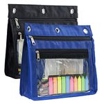 YoeeJob 1inch Expandable Pencil Pouch for 3 Ring Binder, 2 Pack Large Capacity Pencil Pouch with Zipper, Three Ring Clear Binder Pencil Case Suitable for School and Office(black+blue