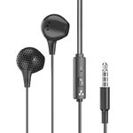 Ambrane Wired Earphones with Mic | 3.5Mm Audio Jack | 14Mm Driver for HD Sound & Deep Bass | Tangle-Free 1.2M Cable | in Ear Comfort Fit | Compatible with Mobiles, Tablets, Laptops, Pcs (EP-83 Black)
