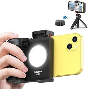 ULANZI CG02 Ungraded Smartphone Camera Shutter Handle Grip w Detachable Wireless Bluetooth Remote Control,Three-Gear Adjustable Fill Light for iPhone Samsung Google OnePlus Phones Video/Photo Shooting