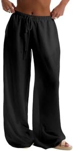 RoseSeek Womens Linen Pants Wide Leg Loose Swimsuit Coverups Summer Pants Beach Vacation Outfits Soft Black X-Large
