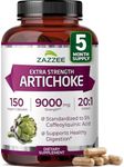 Zazzee Extra Strength Artichoke 20:1 Extract, 9000 mg Strength, 5% Caffeoylquinic Acid, 150 Vegan Capsules, 5 Month Supply, Concentrated and Standardized 20X Extract, Non-GMO and All-Natural