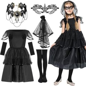 Disfraz Halloween Niña Disfraz Novia Cadaver, Disfraz de Novia Fantasma Disfraces Halloween Vestido De Novia Fantasma,Negro Disfraz de Novia Ghost Disfraz Zombie para Halloween,Carnaval (120-130CM)