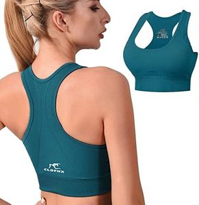 CLDFHX Women Sports Bra High Impact Support Comfort Seamless Racerback Sports Bras with Removable Pads for Exercise Yoga Workout Gym Running Fitness, Green/M