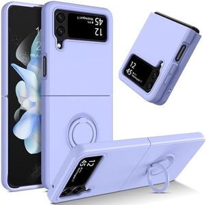 DOMAVER for Samsung Galaxy Z Flip 4 Case Silicone with Ring Stand, Slim Soft Gel Rubber Kickstand Case for Samsung Flip 4, Shockproof Anti-Scratch Phone Cover for Samsung Z Flip 4, Light Purple