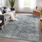 jinchan Area Rug 4x6 Washable Rug Indoor Bedroom Rug Entryway Rug Non-Slip Geometric Accent Contemporary Soft Carpet for Living Room Dining Room, Moss Grey