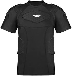 TUOY Padded Compression Shirt - Adult Sizes & 6 Pads Padded Protective Shirt for Football Paintball Baseball, Mens, Black, Adult M