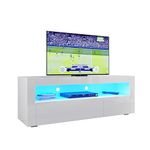 ELEGANT 1200mm Modern TV Cabinet with RGB LED Lights White Gloss TV Unit for up to 50" TV with Ambient Light for Living Room Furniture, Power Adapter included