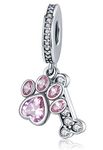 Dog Paw Charm Pink Enamel CZ Dangle Charm Fit for Pandora Charms Bracelet Women Jewellery Birthday Gifts