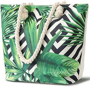 Mikytoper Beach Bags for Women, Large Summer Beach Tote Bag Shoulder Bag Canvas Bag with Zip for Beach Travel Pool Shopping (leaves)