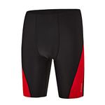 DEVOROPA Boys' Swim Jammers Youth Competitive Swim Team Suit Quick Dry Athletic Swimming Shorts UPF 50+ Black/Red M