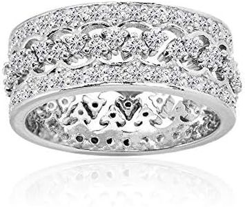 Hoops & Loops Sterling Silver Cubic Zirconia Connecting Crown Stackable Band Rings, Set of 2, Metal, Cubic Zirconia