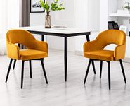 Wahson Velvet Dining Chairs Set of 2 Kitchen Corner Chairs Swivel Side Chairs with Armrests, Leisure Armchair for Dining Room/Living Room, Yellow