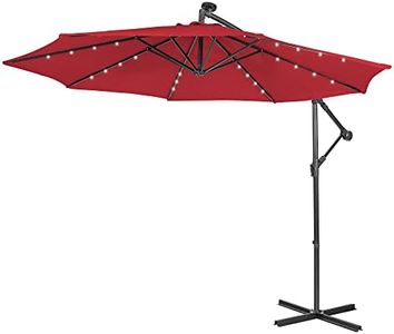 DORTALA 10FT Cantilever Patio Umbrellas, Offset Patio Umbrella with 32 Solar Lights, 360 Degree Rotation, Cross Base and Crank Handle, Large Round Patio Umbrella for Pool, Deck, Wine