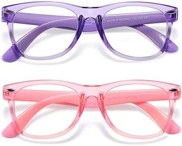 DYLB Kids Blue Light Blocking Glasses 2 Pack, Computer Video Gaming Glasses for Kids Girls Boys Age 3-10,Anti Blue Light & Headache (Transparent Purple + Transparent Pink)