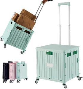Folding Utility Cart with 4 Wheels, Green Foldable Cart with Telescoping Handle, Collapsible Cart with Wheels, Foldable Rolling Cart for Shopping, Office, Grocery Storage (Green-65L)