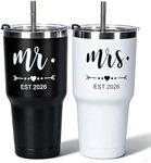 DHQH Mr and Mrs Gifts 2026 Tumbler Set, Engagement Wedding Gifts for Couples Wife Husband Bride To Be 30oz Travel Tumbler (Black & White)