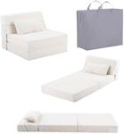 Tiita Folding Sofa Bed for Kids, Quad-Fold Mattress with Pillow, Soft Plush Couch, Portable Storage Bag, Convertible Lounger, for Playroom, Living Room, Guest Room, Beige