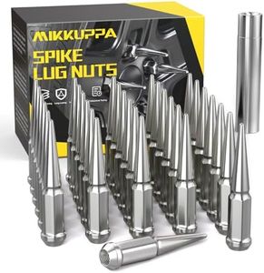 MIKKUPPA M14x1.5 32PCS Spike Lug Nuts, Replacement for Chevy Silverado Suburban GMC Sierra Yukon Ford F250 F350 RAM 2500 3500 Aftermarket Wheel, Chrome 4.4" Tall Acorn Tire Nuts with Socket Key