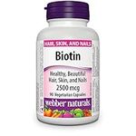 Webber Naturals Biotin 2500 mcg, 90 Capsules, Supports Healthy Hair, Skin & Nails, Energy Metabolism, Vegan