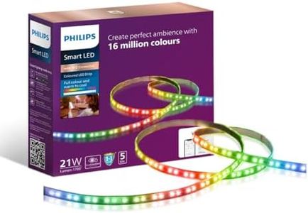 Philips 5 Meter Wi-Fi Smart LED Strip Light with Music Sync, Voice Control & Dimmable Feature | Color Changing RGB Strip Light for Ceiling coves, tv | Pack of 1 (Wiz) Polycarbonate,Multicolor