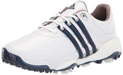 adidas Men's TOUR360 22 Golf Shoes, Footwear White/Silver Metallic/Team Navy Blue, 9.5