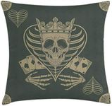 Ambesonne Skull Throw Pillow Cushion Cover, Vector Skull Poker Cards Play Game Scary Horror Image with Crown and Heart, Decorative Square Accent Pillow Case, 18 X 18 inches, Dark Grey Tan Beige