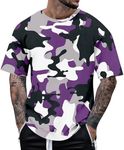 T-Shirts for Man Casual Summer Camouflage Short Sleeve Shirt Plus Size Outdoor Fashion Tees Trendy Blouse T Shirt for Father's Day Valentine's Day Dark Purple L